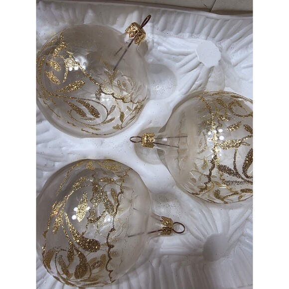 Pacific Rim Vintage Gold Glitter Ball Glass Christmas Ornaments Made In Italy - Picture 2 of 4